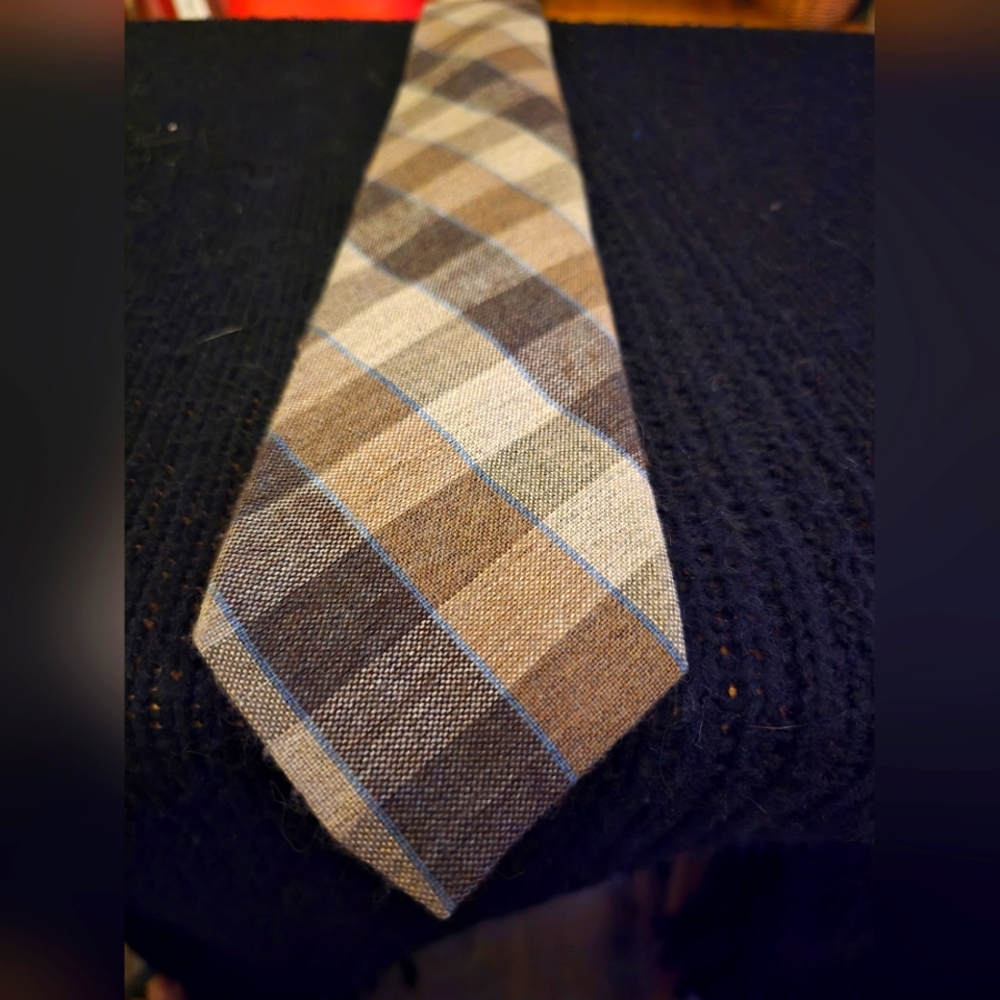 Plaid Necktie in Brown and Blue Hennessy Couture Brand Name